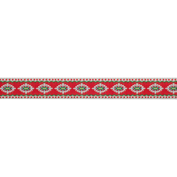 Scalloped & dotted Edge Holiday Motif on Red - 5/8" - Dena Designs