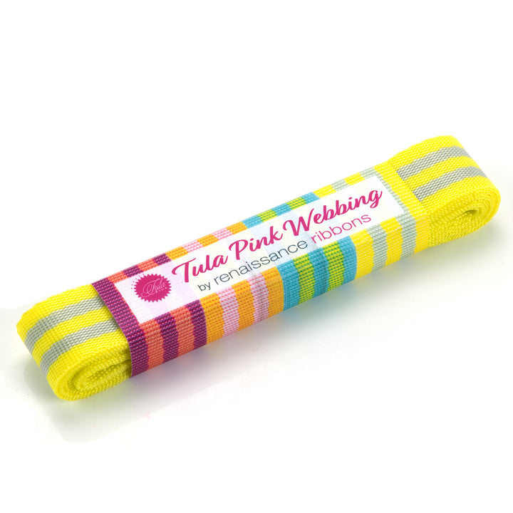 2yd Grey/Neon Yellow - 1" Nylon Webbing - by Tula Pink