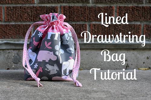 Lined Drawstring Bag Pattern and samples made with Tula Pink New ribbo ...