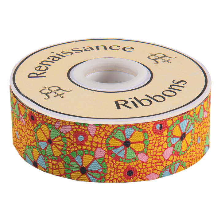 Mosaic Floral on Orange  - 1 1/2" -by the yard