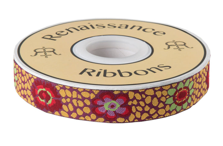 Guinea Flower  Plum on Gold by Kaffe Fassett - 7/8" -by the yard