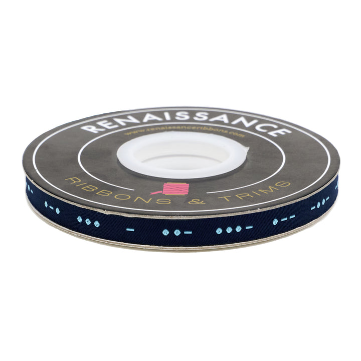 PREORDER - High Flight - Morse Code in Flag Blue - 3/8" width - by Sarah Thomas - One Yard