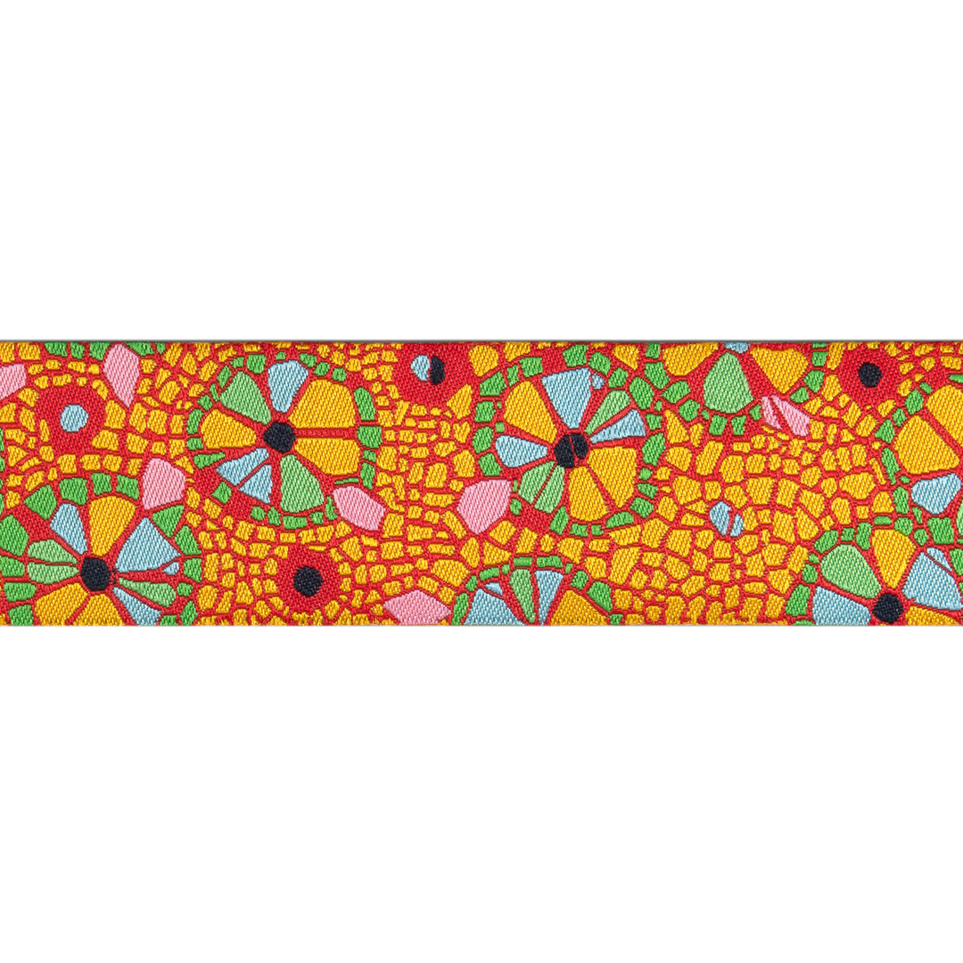 Mosaic Floral on Orange  - 1 1/2" -by the yard