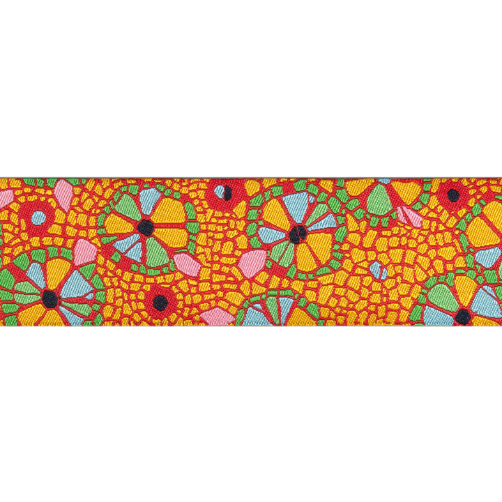 Mosaic Floral on Orange  - 1 1/2" -by the yard