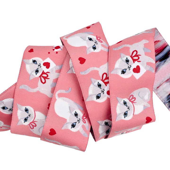 PREORDER - Funny Valentine - Sweet Kitten in Pink - 1-1/2" width - by Lizzy House - One Yard