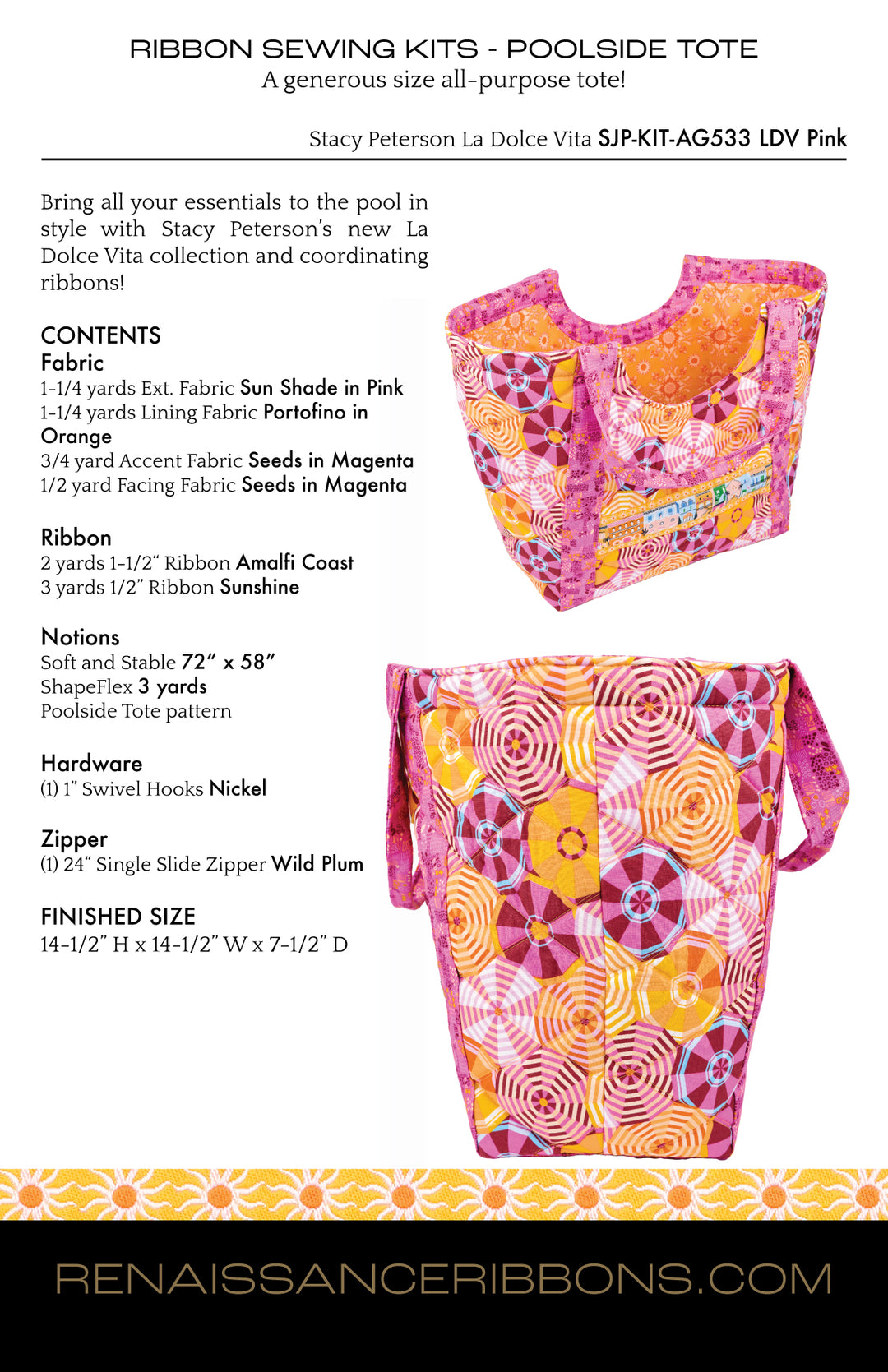 Sewing Kit - Poolside Tote - Noodlehead - La Dolce Vita in Pink BASE