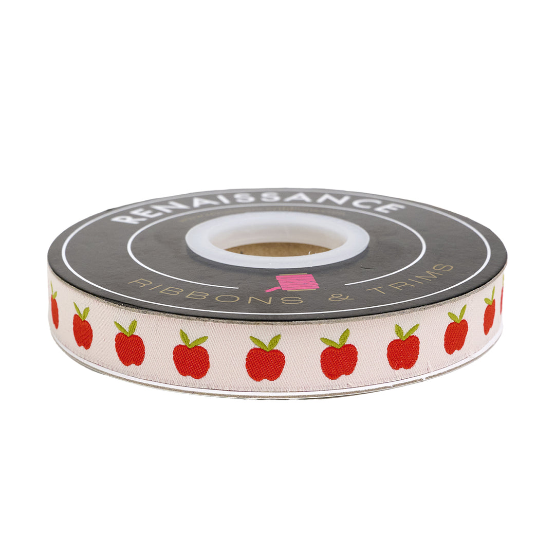 PREORDER - Catnap - Apples in Natural - 5/8" width - by Alexia Abegg - One Yard