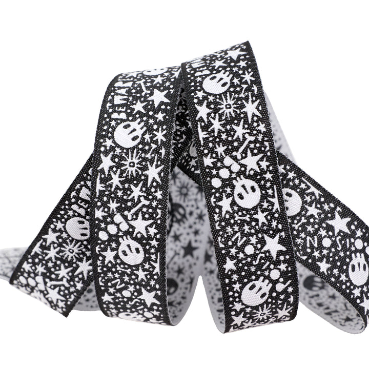 PREORDER - Witchy Ways - Skelly Stars and Bones  - 7/8" width - by Cori Dantini - One Yard