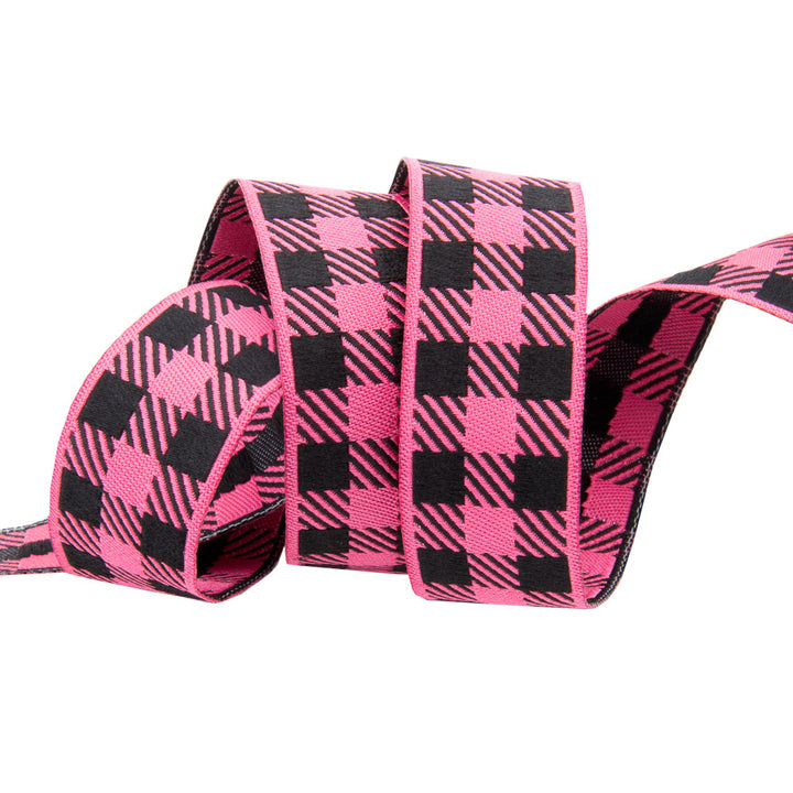 Gingham Pink Bubblegum and Black-7/8"-by the yard