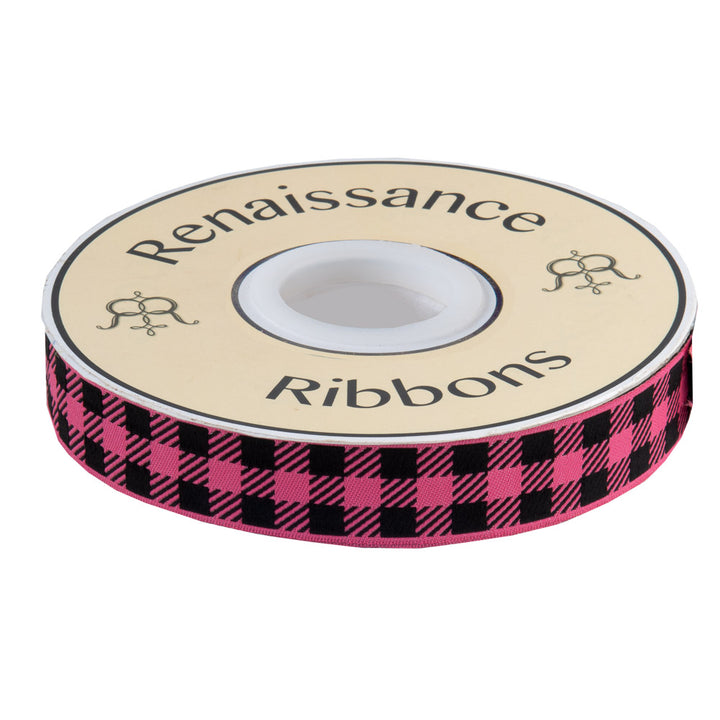 Gingham Pink Bubblegum and Black-7/8"-by the yard