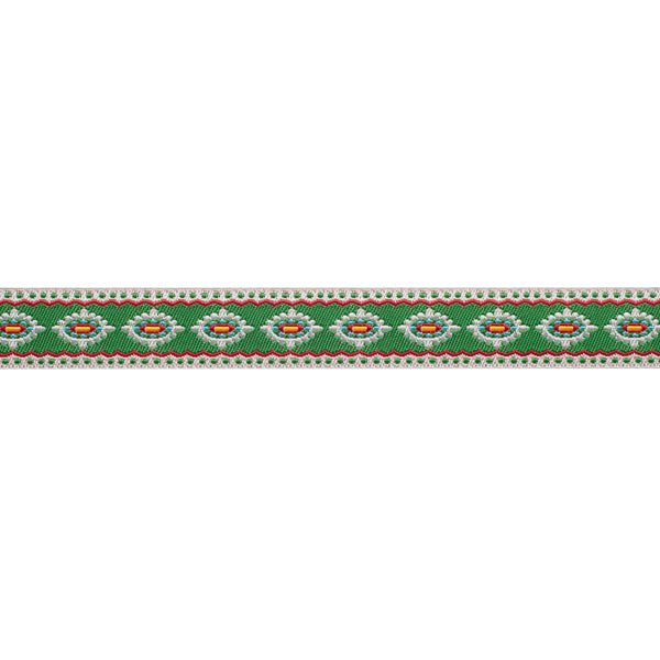 Scalloped &amp; dotted Edge Holiday Motif on Green 5/8" by the yard