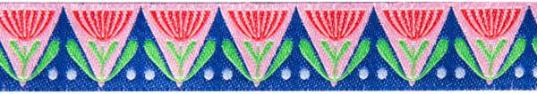 Red &amp; Pink Art Deco Flowers  by Jane Sassaman - 7/8" -by the yard