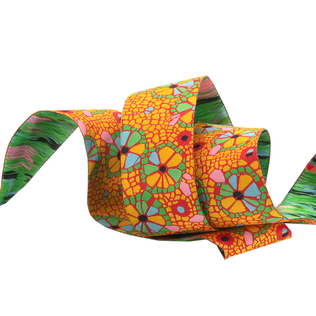 Mosaic Floral on Orange  - 1 1/2" -by the yard