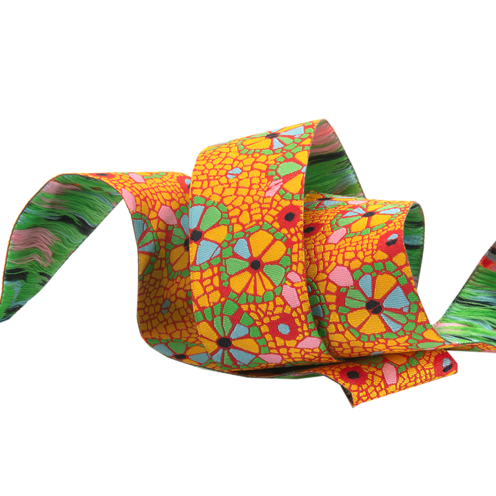 Mosaic Floral on Orange  - 1 1/2" -by the yard