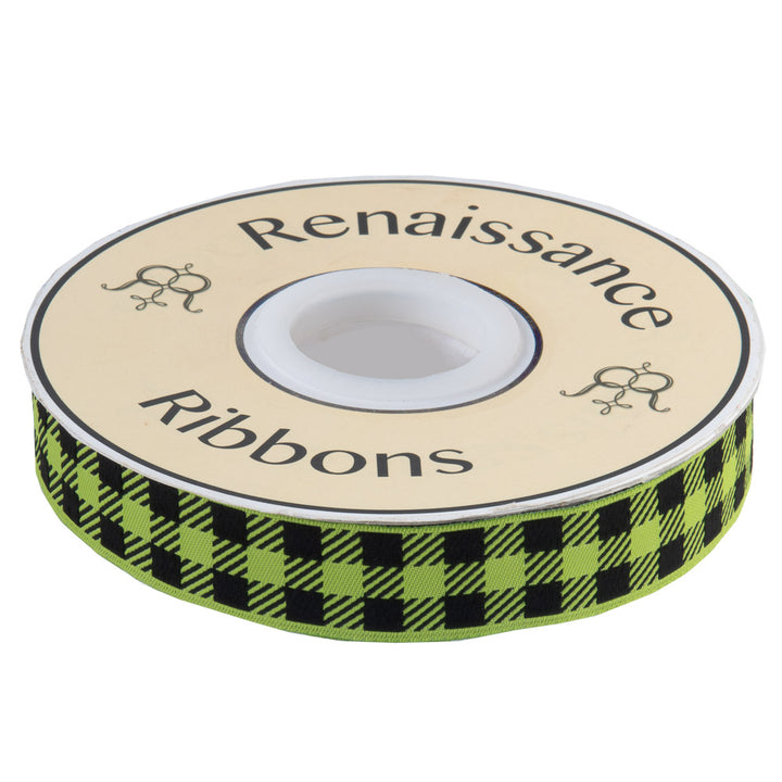 Gingham Apple Green and Black-7/8"-by the yard
