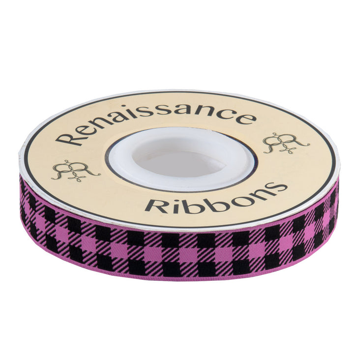 Gingham Mauve and Black-7/8"-by the yard