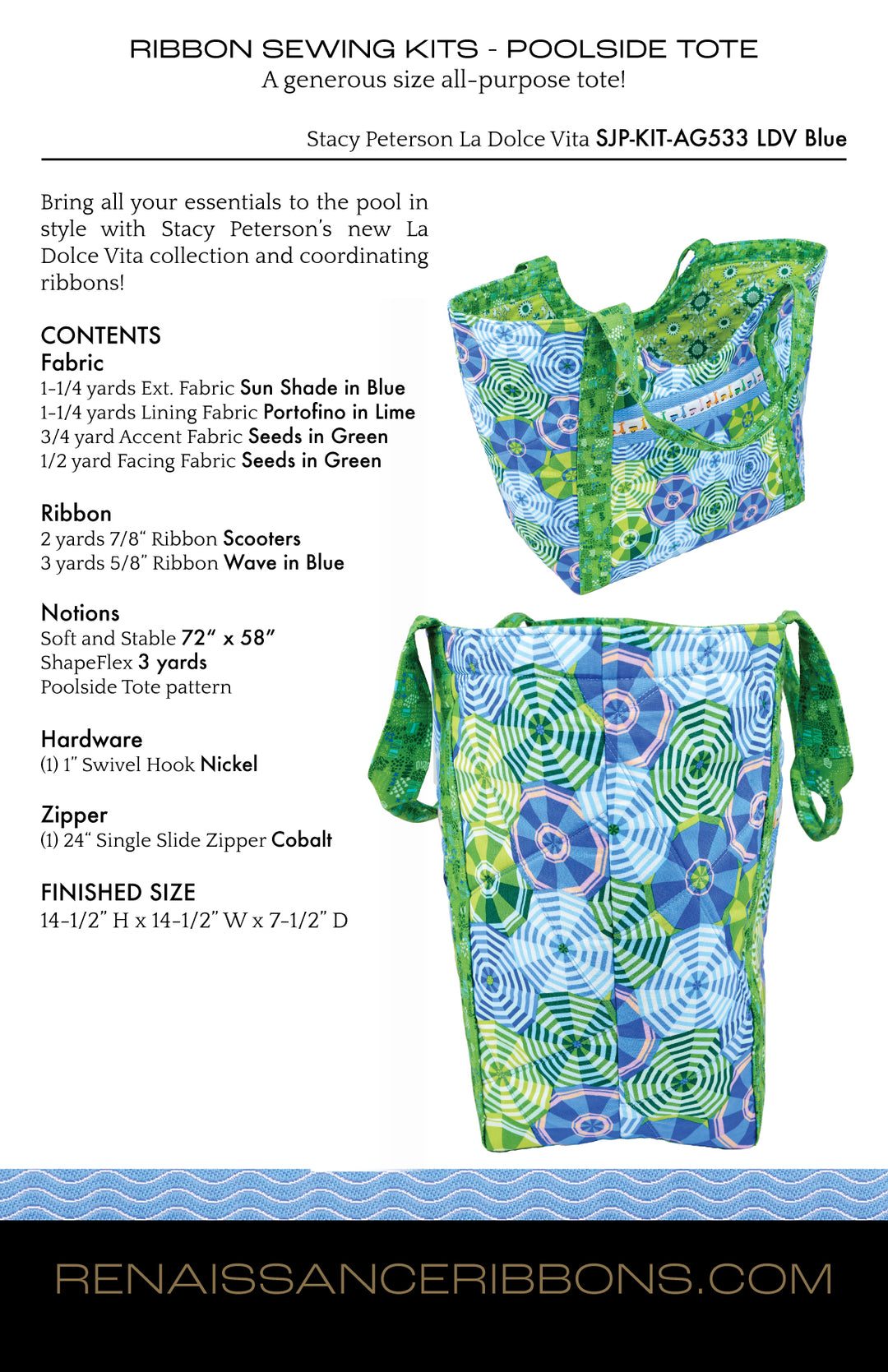 Sewing Kit - Poolside Tote - Noodlehead - La Dolce Vita in Blue BASE
