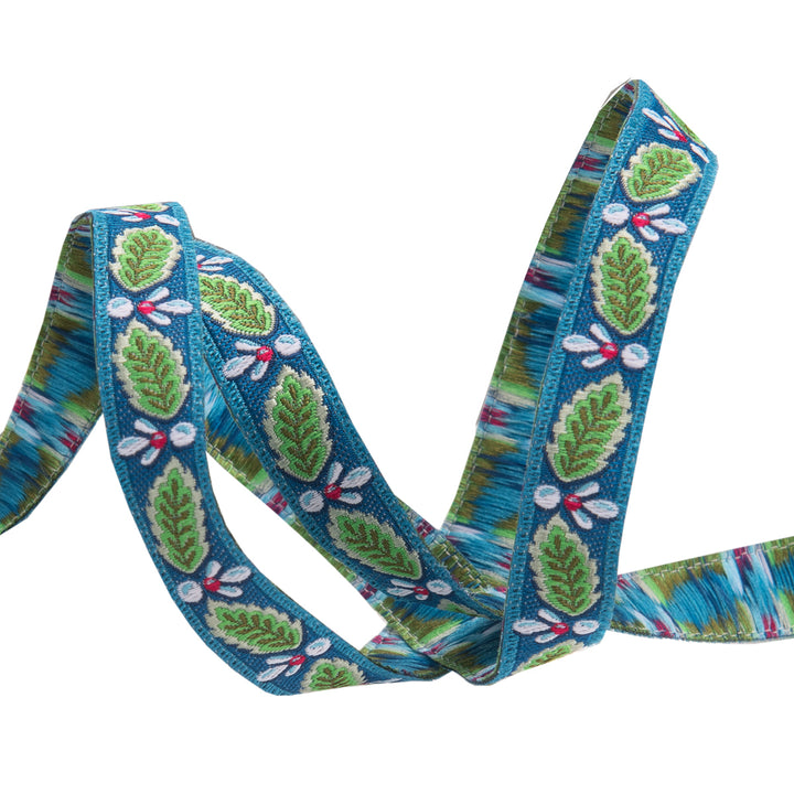 Leaves and Jewel on Blue - 3/8" - Odile - by the yard