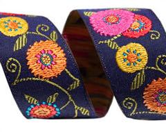 Suzani Flowers Ribbon by LFN Textiles - 7/8" -by the yard