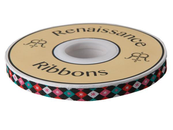 Argyle and Stars on Black - 3/8" width - by Jessica Jones - One Yard