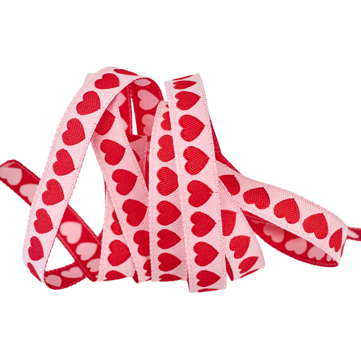 PREORDER - Funny Valentine - Tiny Hearts in Peach and Red - 3/8" width - by Lizzy House - One Yard