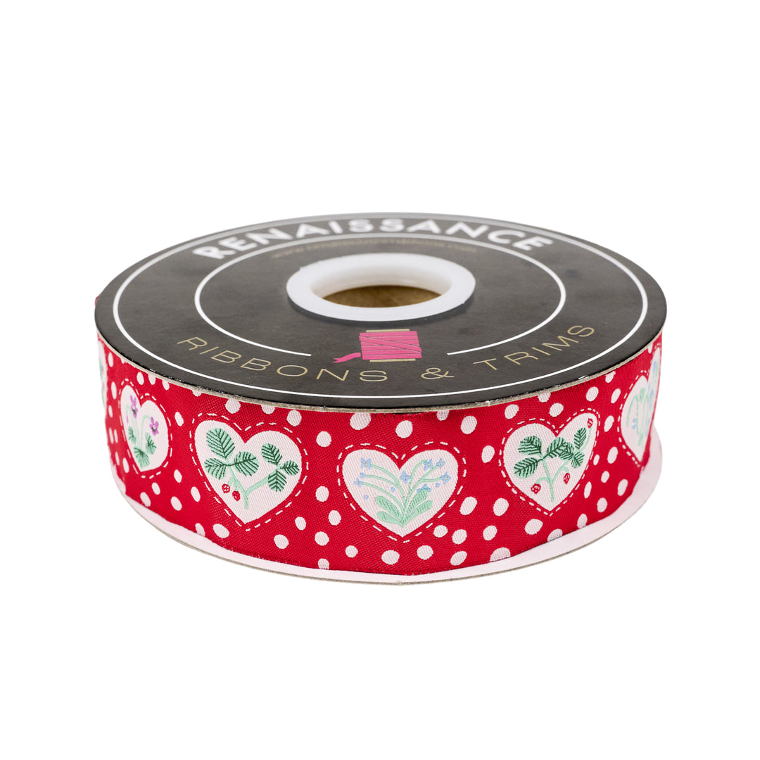 PREORDER - Funny Valentine - Sweet Hearts in Red - 1-1/2" width - by Lizzy House - One Yard