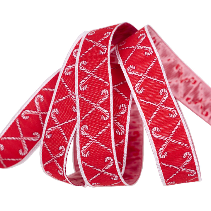 Mistletoe and Holly - Criss Cross Candy Canes - 3/4" width - by Beverly McCullough - One Yard