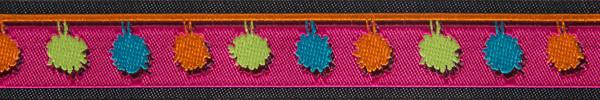 Multi-Colored Pompoms on Hot Pink - 7/8" -by the yard