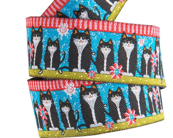 Black Cats on Blue - 7/8" width - Odile Bailloeul - One Yard