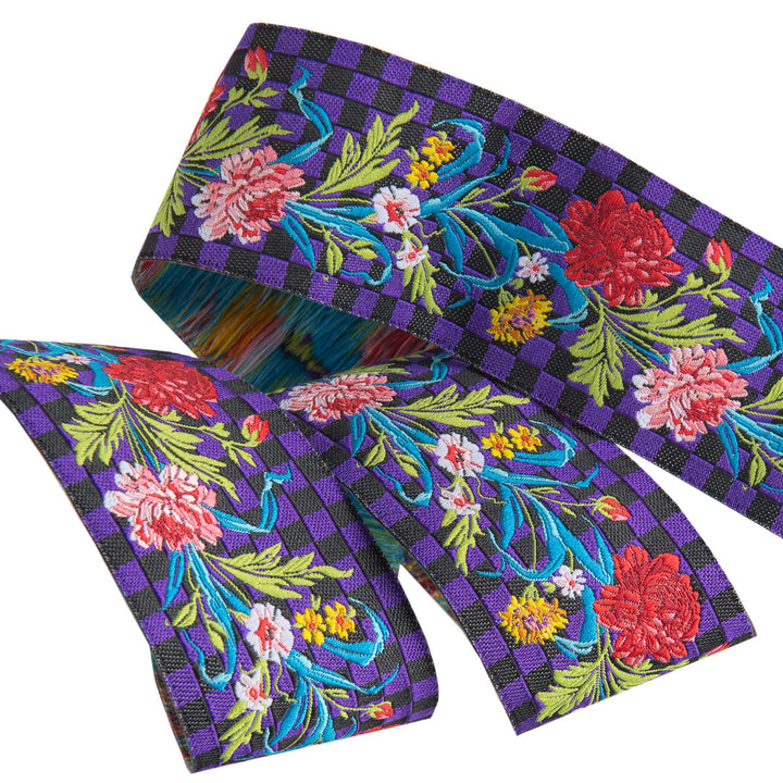 Floral on Purple Checkerboard - 1-1/2" by the yard