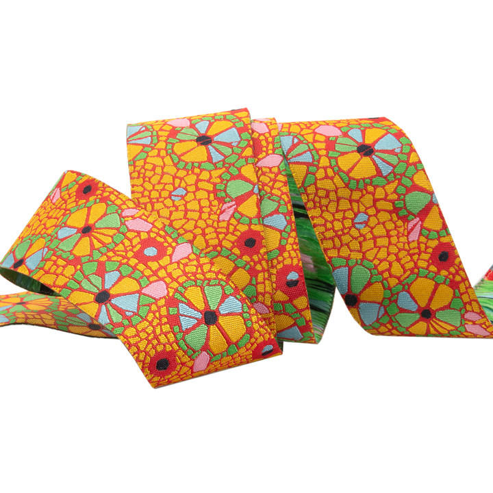 Mosaic Floral on Orange  - 1 1/2" -by the yard