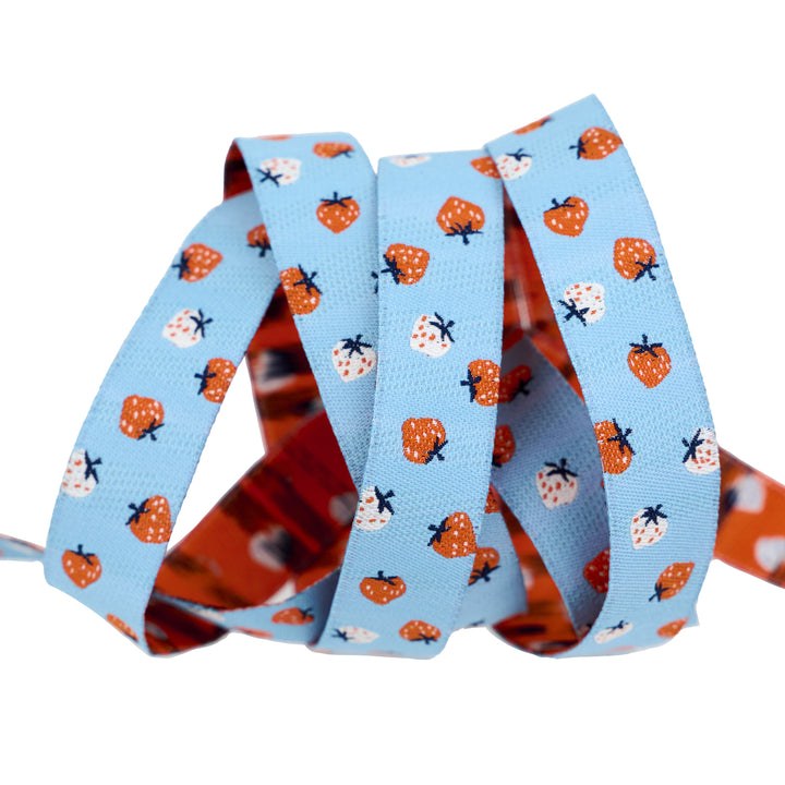 PREORDER - Strawberry - Strawberry Toss in Kim Blue - 5/8" width - by Kimberly Kight - One Yard