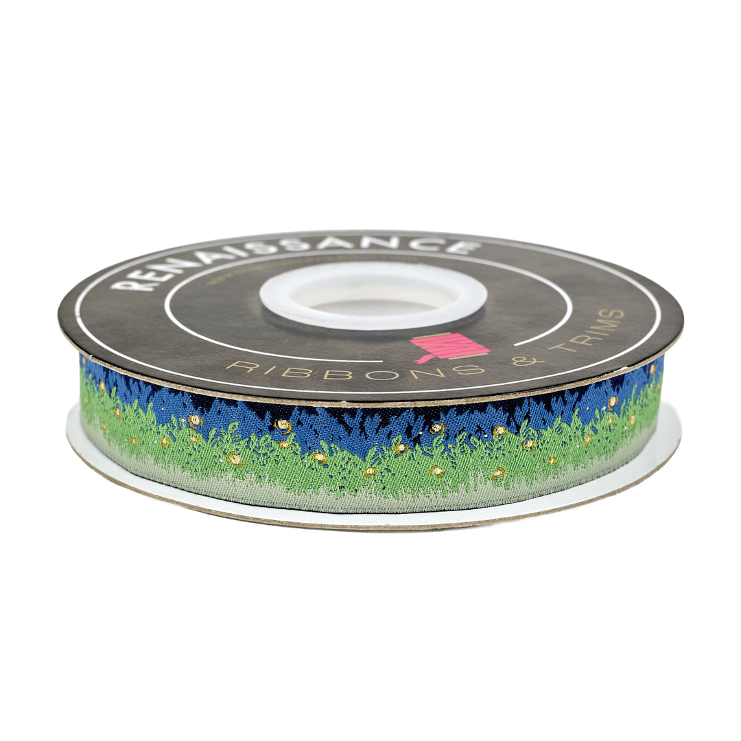 Poppy Night - Firefly Field - 7/8" wdith - by Renaissance Ribbons - One Yard