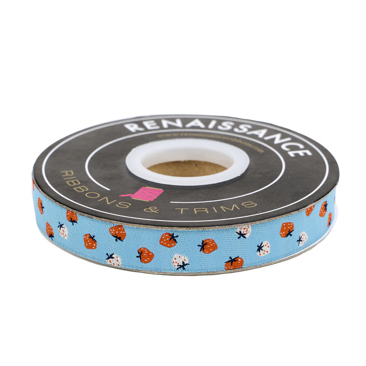 PREORDER - Strawberry - Strawberry Toss in Kim Blue - 5/8" width - by Kimberly Kight - One Yard