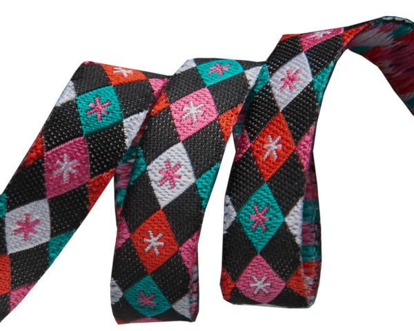 Argyle and Stars on Black - 3/8" width - by Jessica Jones - One Yard
