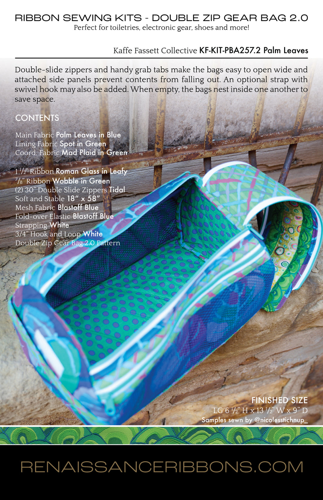 Sewing Kit - Double Zip Gear Bag 2.0 - ByAnnie - Palm Leaves