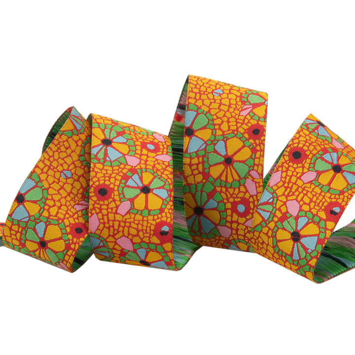 Mosaic Floral on Orange  - 1 1/2" -by the yard