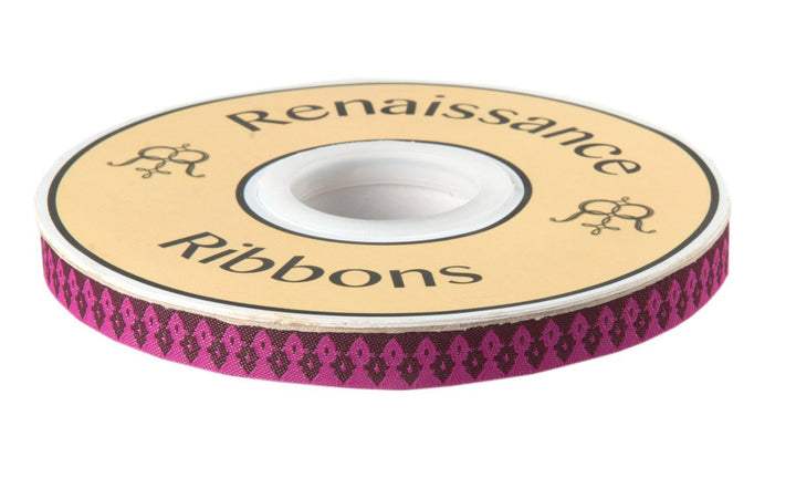 Burgundy on Pink Wanderer ribbon - 3/8" -by the yard