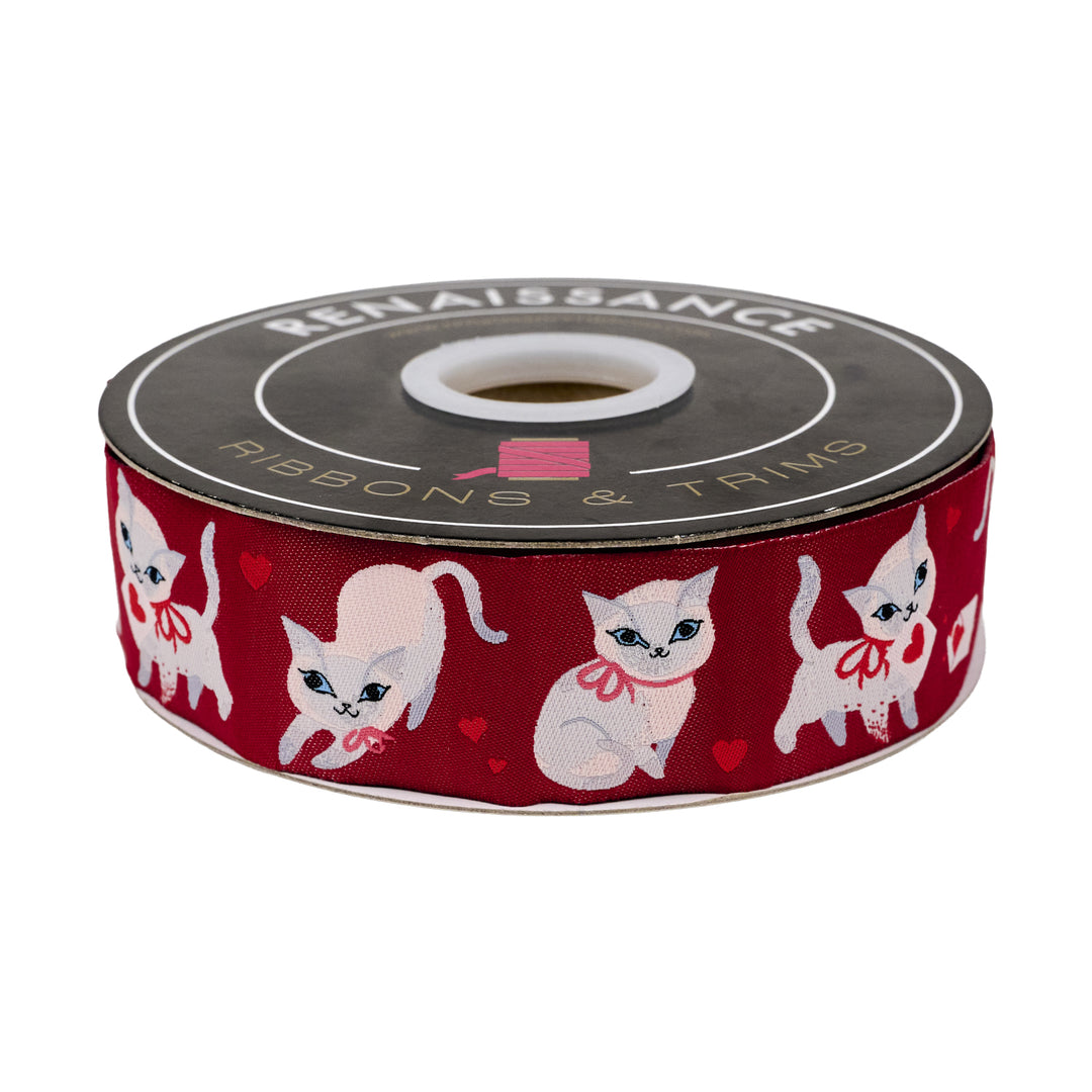 PREORDER - Funny Valentine - Sweet Kitten in Cocoa - 1-1/2" width - by Lizzy House - One Yard