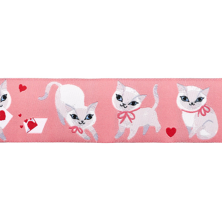 PREORDER - Funny Valentine - Sweet Kitten in Pink - 1-1/2" width - by Lizzy House - One Yard