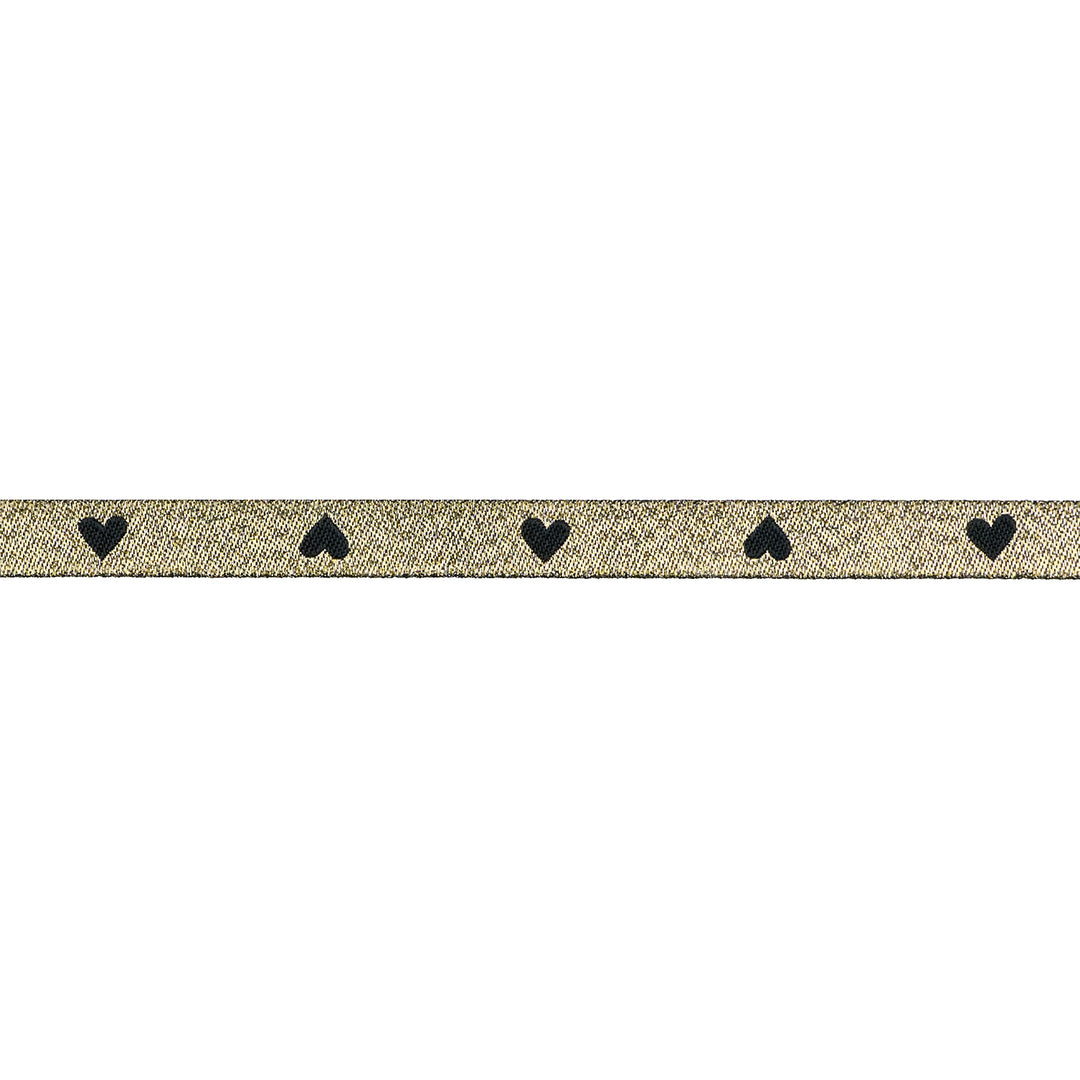 Hearts in Black/Gold - 3/8" width - Hearts and Sparks by Melody Miller - One Yard