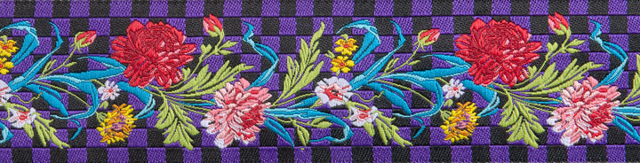 Floral on Purple Checkerboard - 1-1/2" by the yard