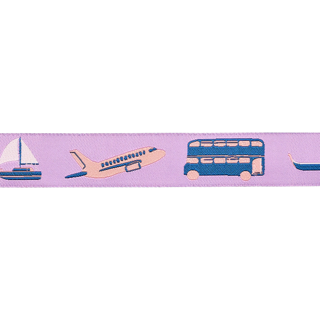 The Genesis of a Journey - Modes of Travel in Purple - 7/8" width - by Genesis Hall - One Yard (Preorder)