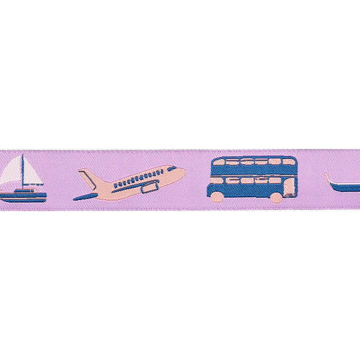 The Genesis of a Journey - Modes of Travel in Purple - 7/8" width - by Genesis Hall - One Yard (Preorder)