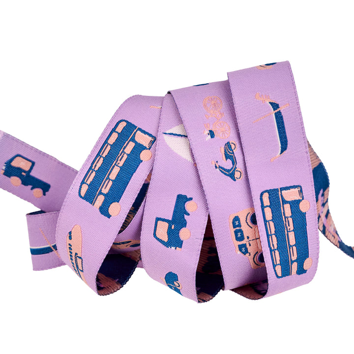 The Genesis of a Journey - Modes of Travel in Purple - 7/8" width - by Genesis Hall - One Yard (Preorder)