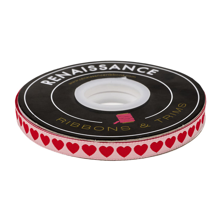 PREORDER - Funny Valentine - Tiny Hearts in Peach and Red - 3/8" width - by Lizzy House - One Yard