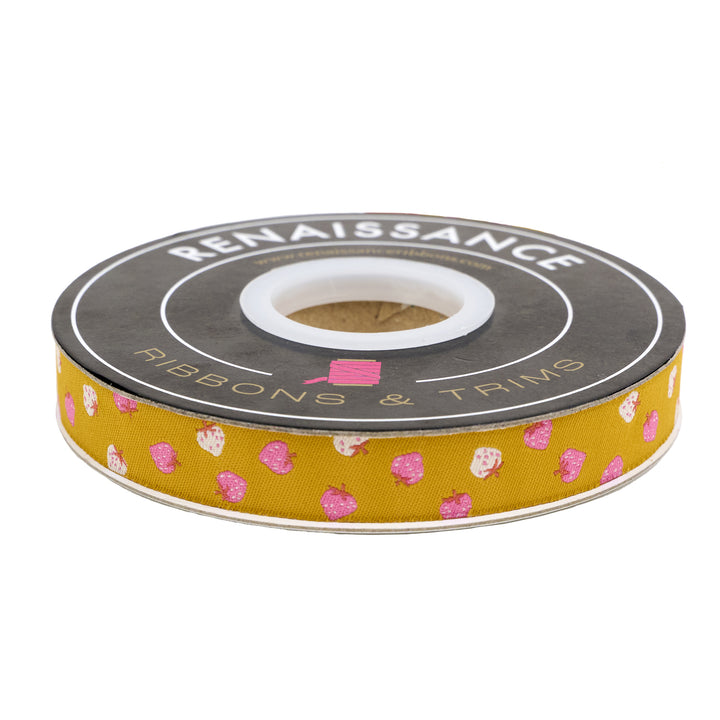 PREORDER - Strawberry - Strawberry Toss in Goldenrod - 5/8" width - by Kimberly Kight - One Yard