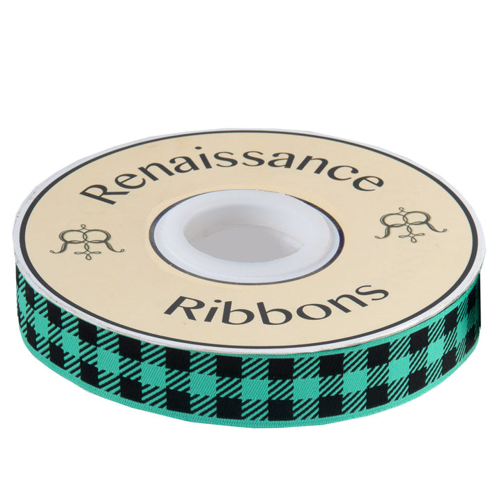 Gingham Mint and Black-7/8"-by the yard