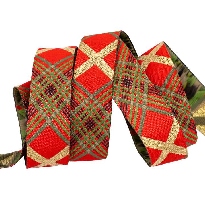 Spruce - Crossed Threads in Red - 7/8" width - by Sharon Holland - One Yard