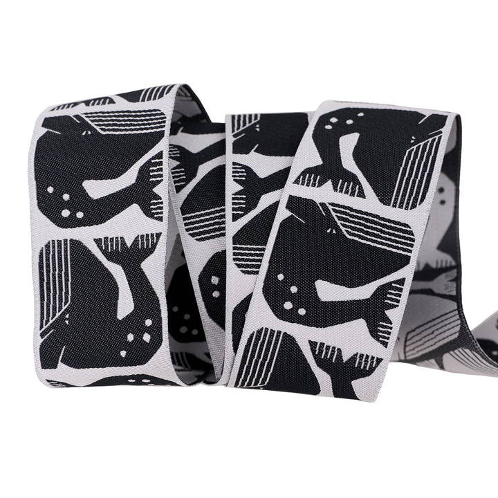 PREORDER - By the Seaside - Grumpy Whale in Black - 1-1/2" width - By Loes Van Oosten - One Yard